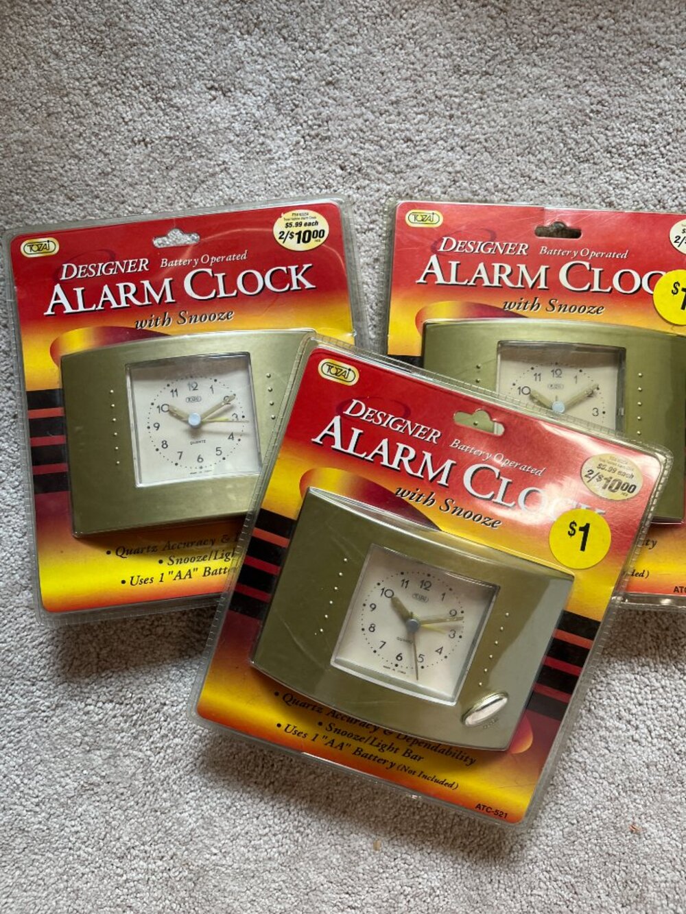 Vintage TOZAI Designer Battery Operated Alarm Clocks with Snooze - Lot of 3 (New